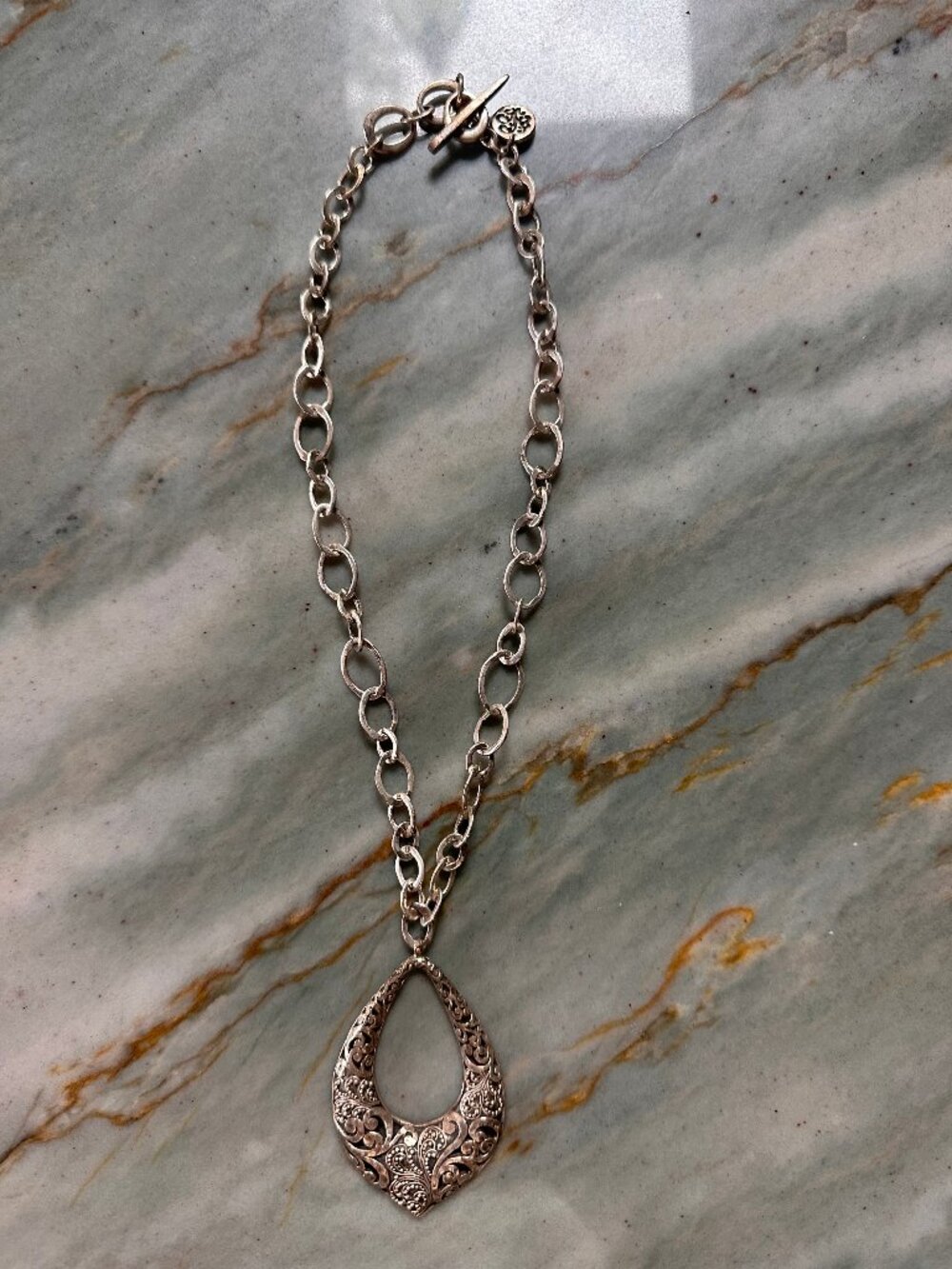 Lois Hill Sterling Silver Open Teardrop Filigree Pendant Necklace